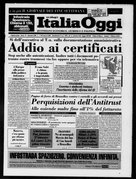 Italia oggi : quotidiano di economia finanza e politica